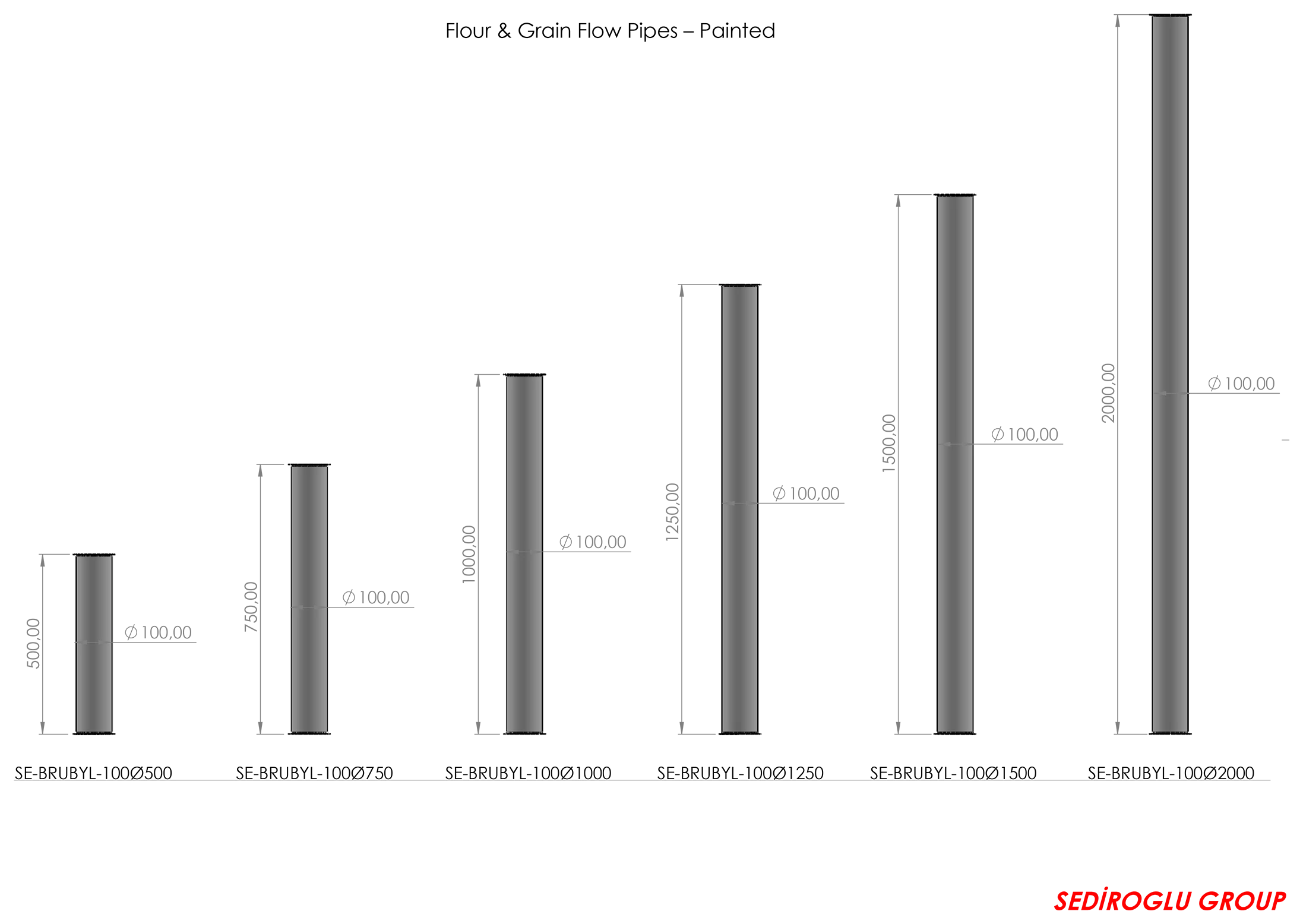 Sediroglu Flour Conveying Pipe 100Ø1250 Chrome Technical Tables