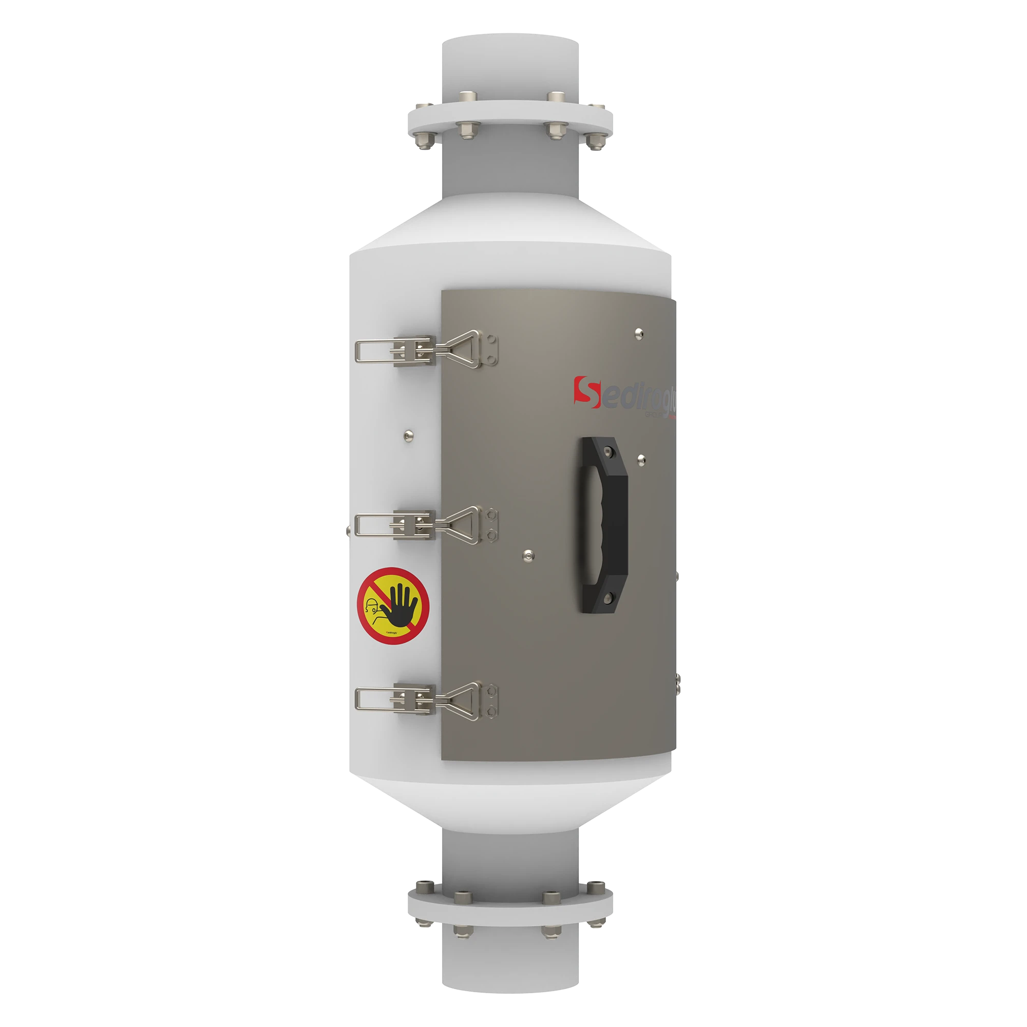 Tubular magnet 100/580 installed in semolina factories and whole wheat flour mills for continuous magnetic separation during grain flow.