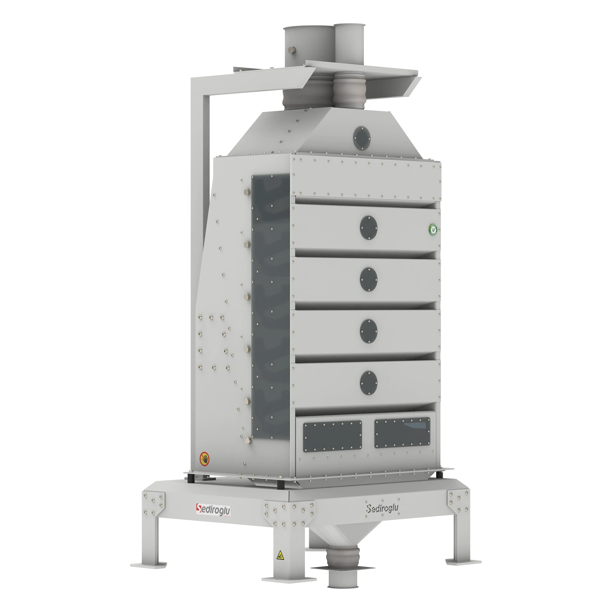 Front view of the Sediroglu Group Vertical Vibro Tarar 2 ton used in grain and flour processing lines.
