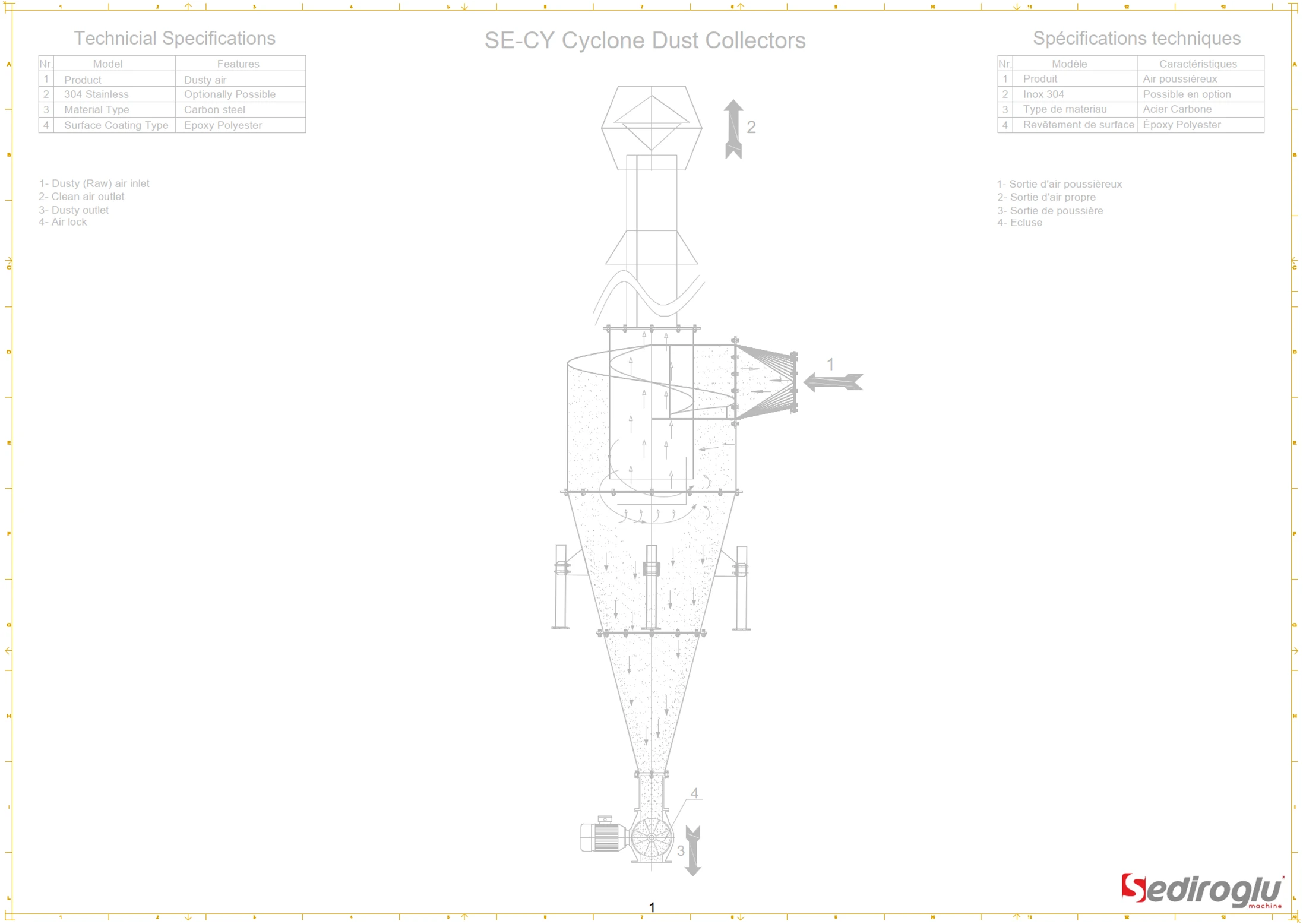 Cyclone Dust Collector Ø1350 Technical Dimensions