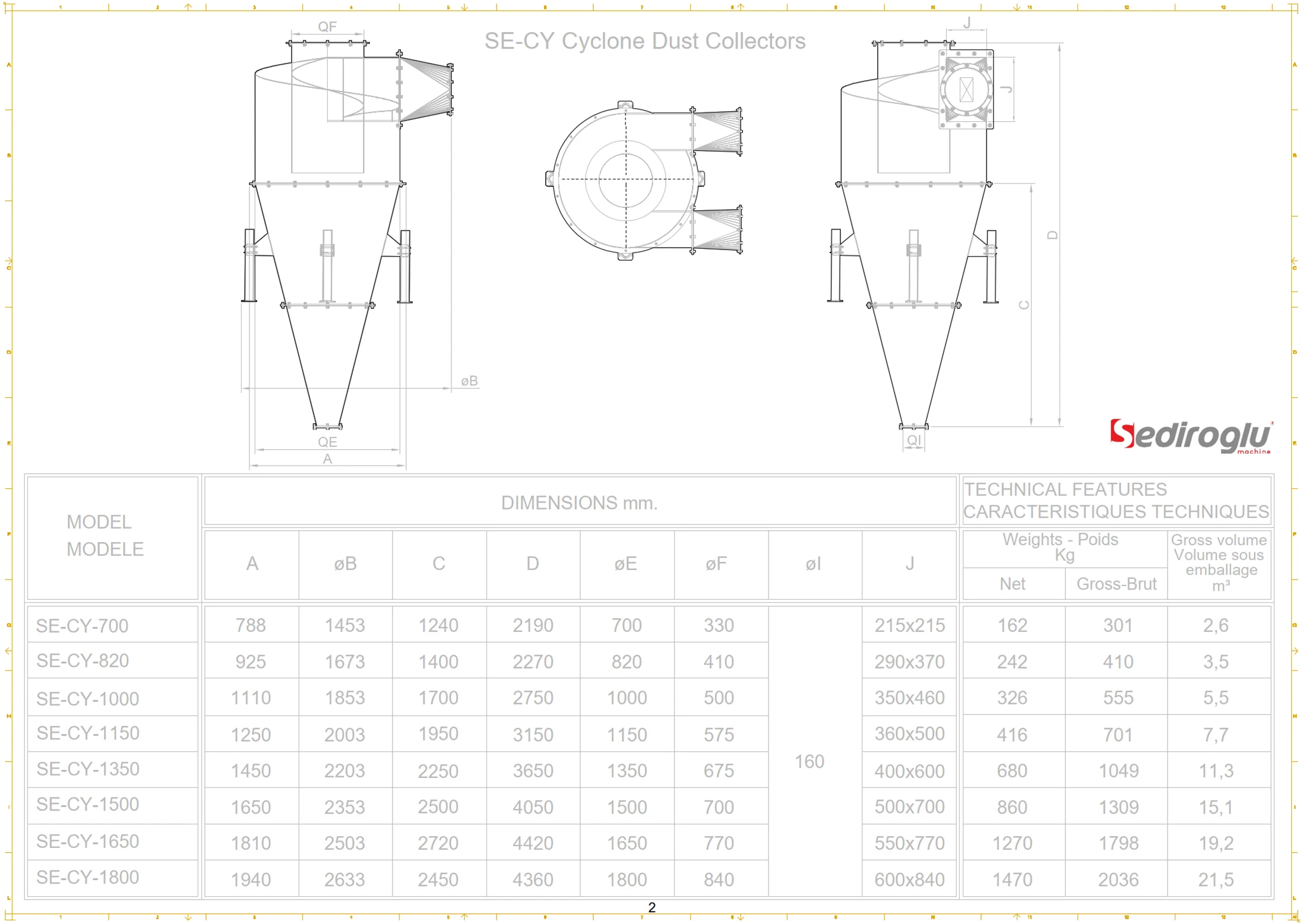 Cyclone Dust Collector Ø1500 Technical Drawing