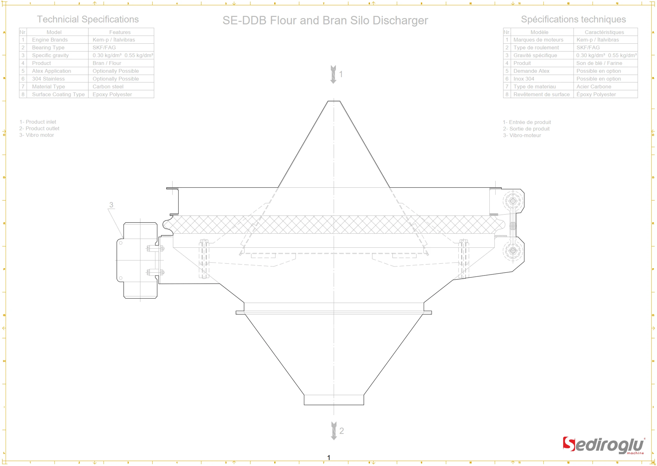 Flour and Bran Silo Discharger 1600-300 Technical Drawing Front View