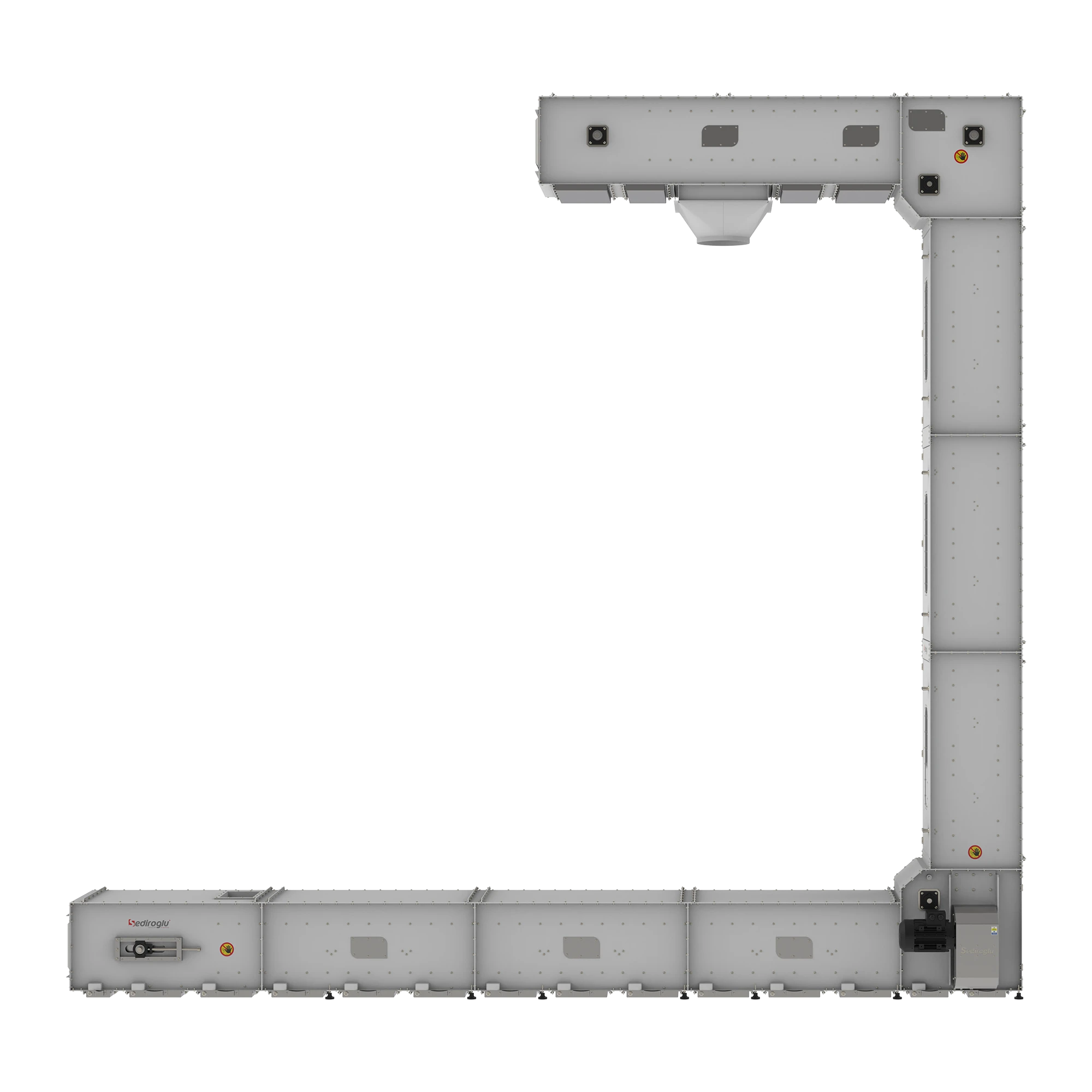 C Type Bucket Elevator 250 transfers snacks dried fruits and confectionery products safely in food processing facilities while preserving product integrity.