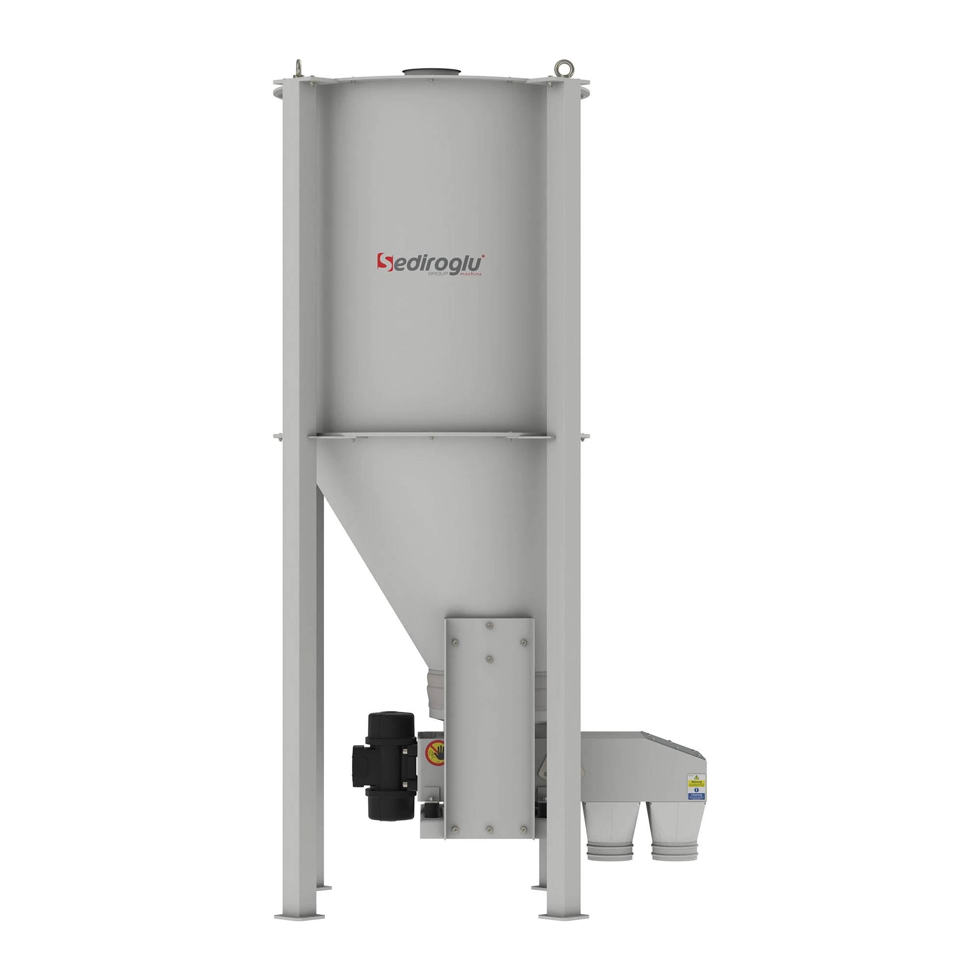 Discharge section with elastic couplings for smooth and consistent material flow.