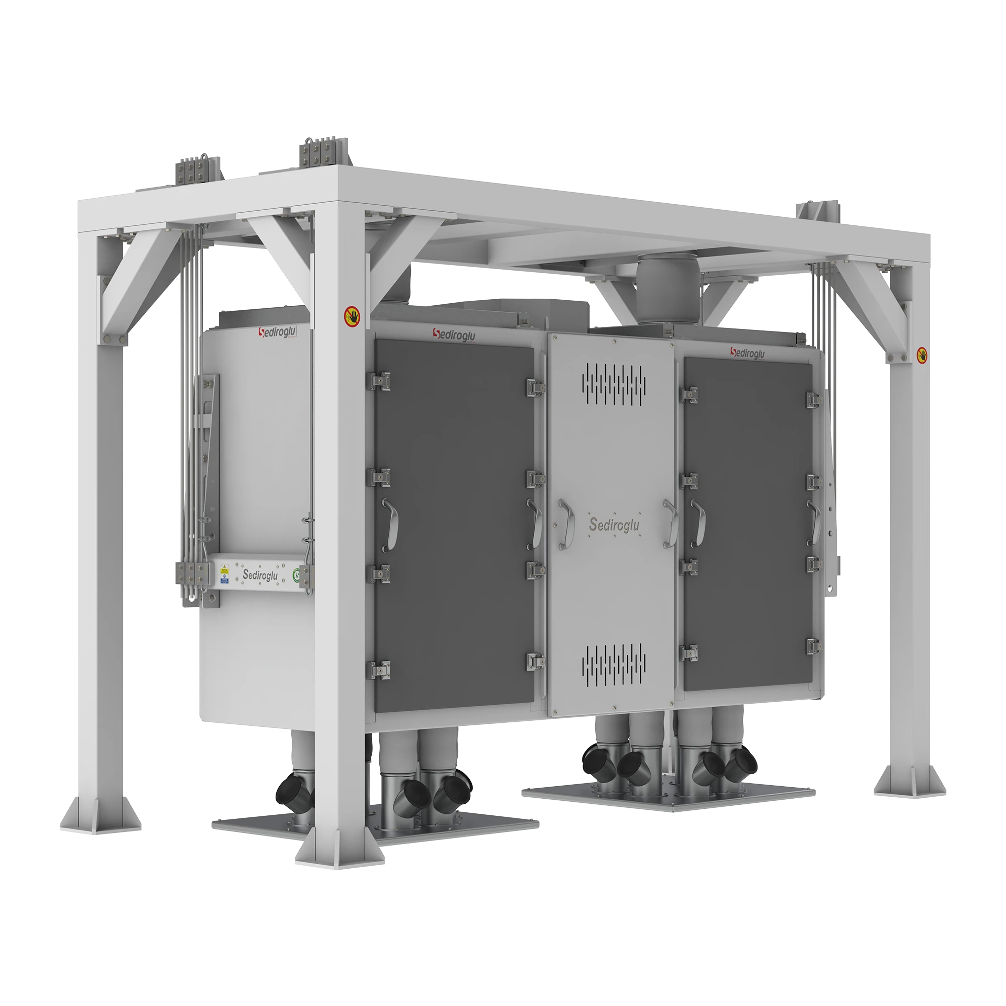 Transparent inspection cover allowing safe monitoring of the sifting process and internal components during operation.