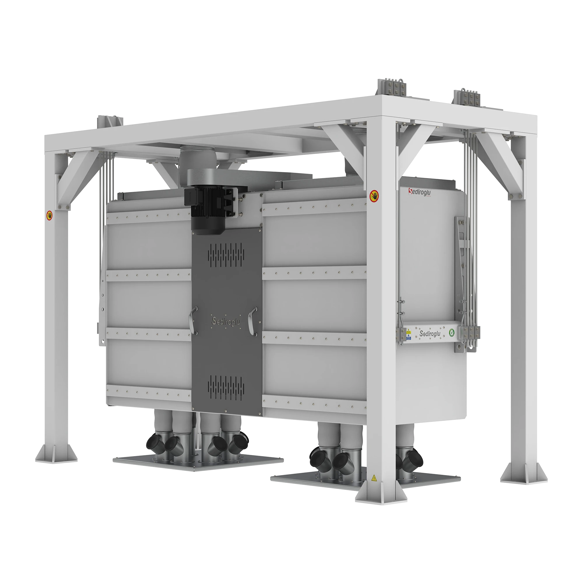 Cleaning and maintenance access points highlighting replaceable sieves and components in food and flour processing lines.