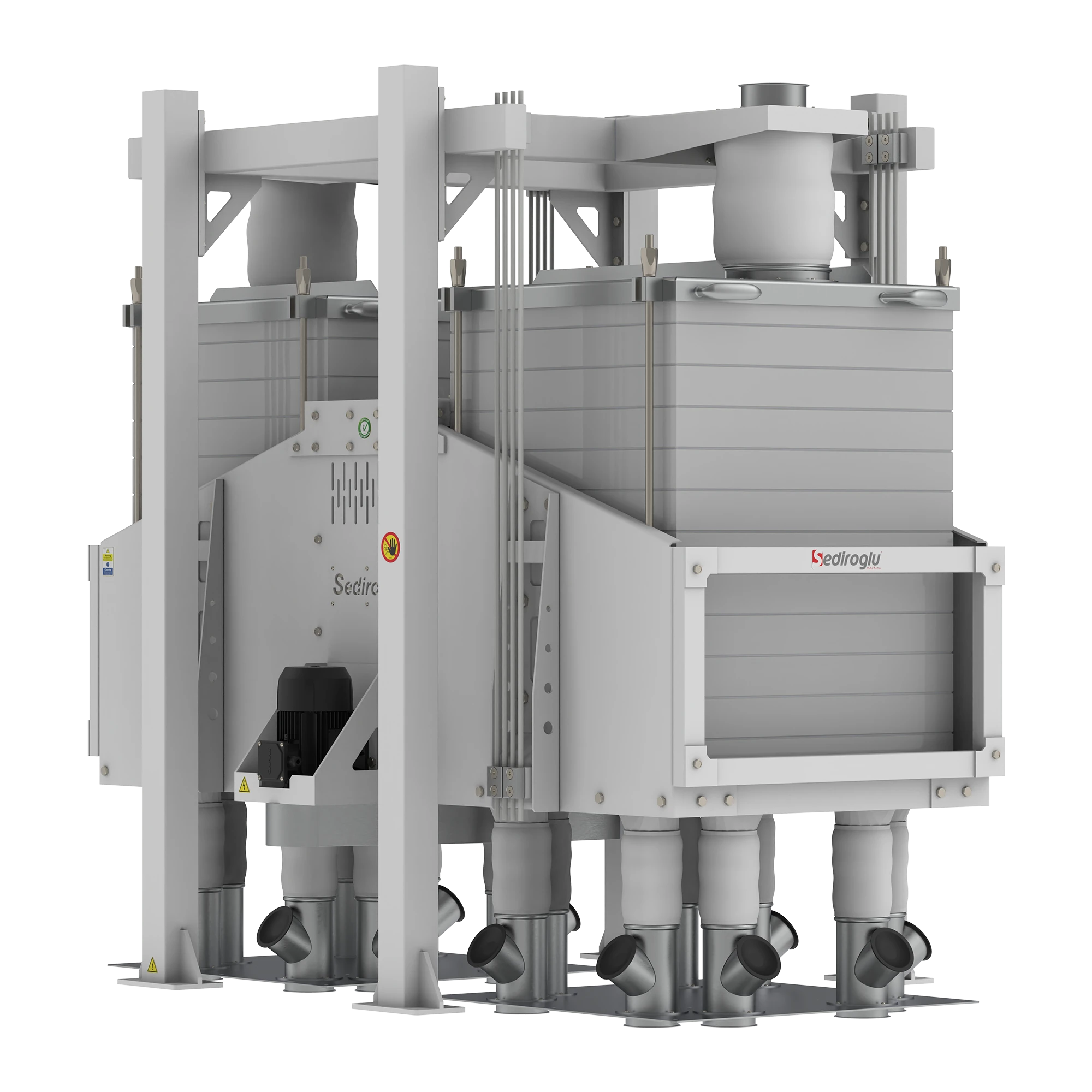 Compact twin plansifter used in coffee grinding and sorting facilities, ensuring uniform particle sizing and optimized classification performance.