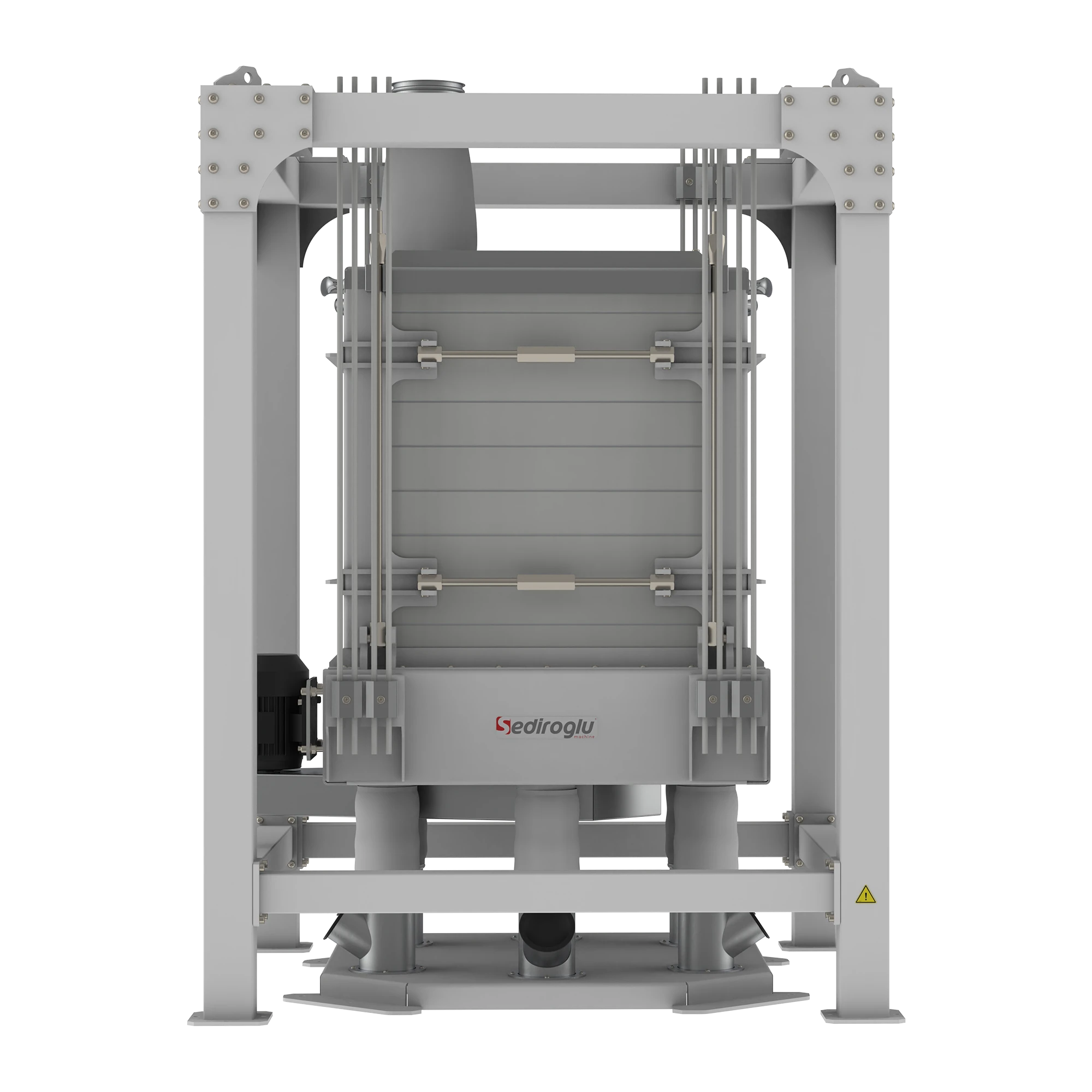 Reinforced frame joint connections of the SE-CSS 120-12 Control Sifter engineered for durability in intensive 12 ton industrial use.