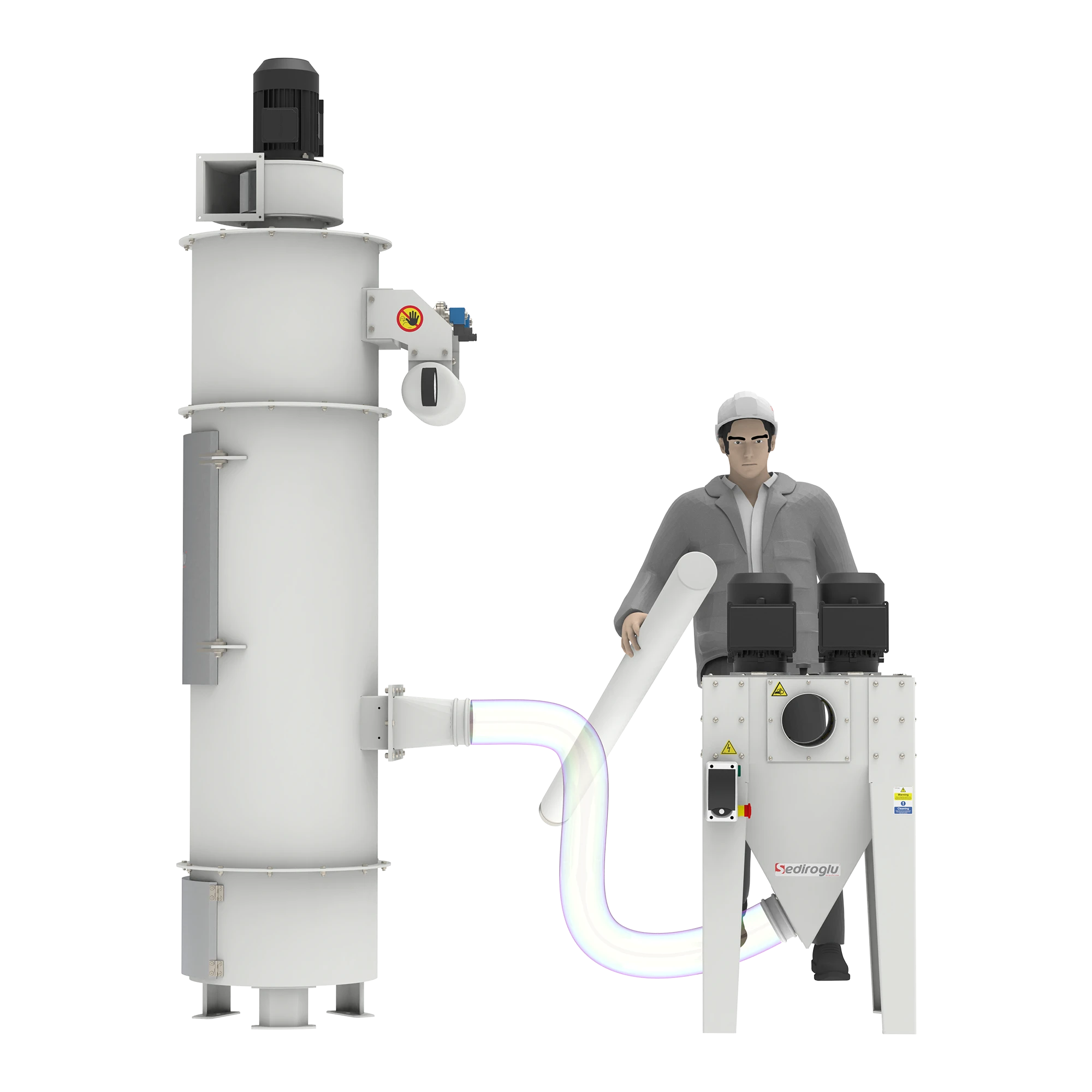 Four-bag filtration unit designed to effectively separate and retain fine dust particles generated during filter bag cleaning, supporting hygienic operation and compliance with