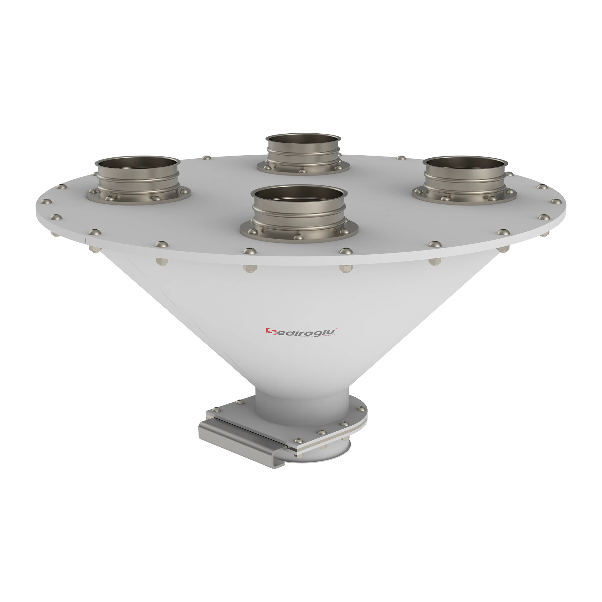 Single discharge outlet for controlled material transfer