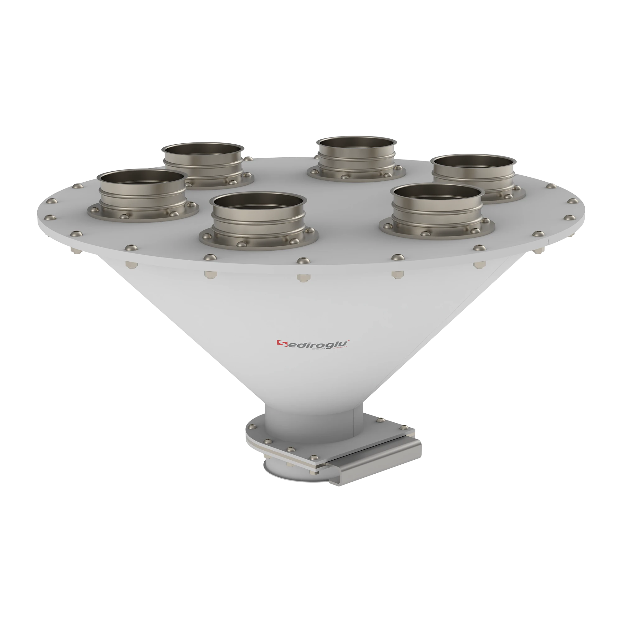Connection layout between six bins and bunker inlets