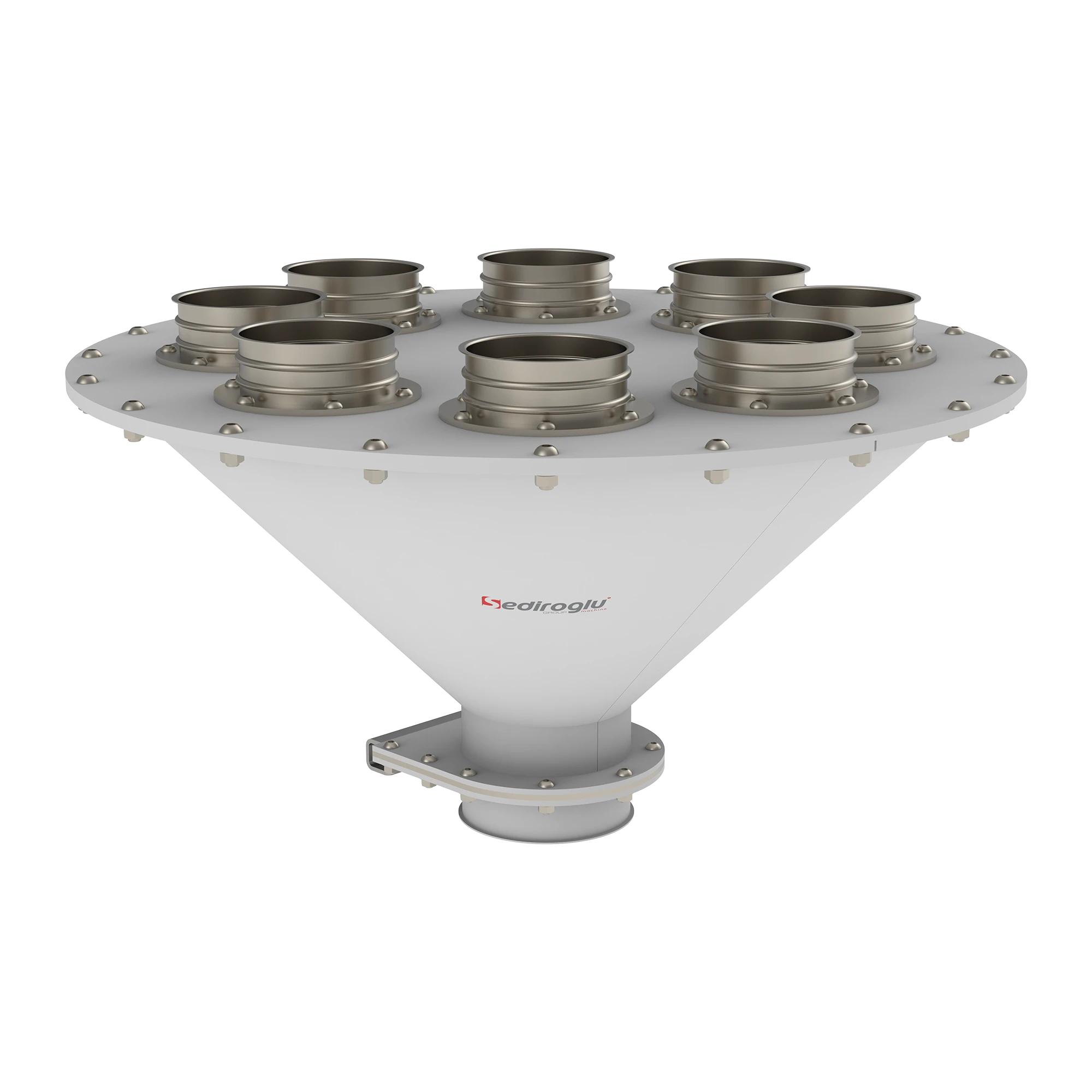 Connection layout between eight bins and bunker inlets