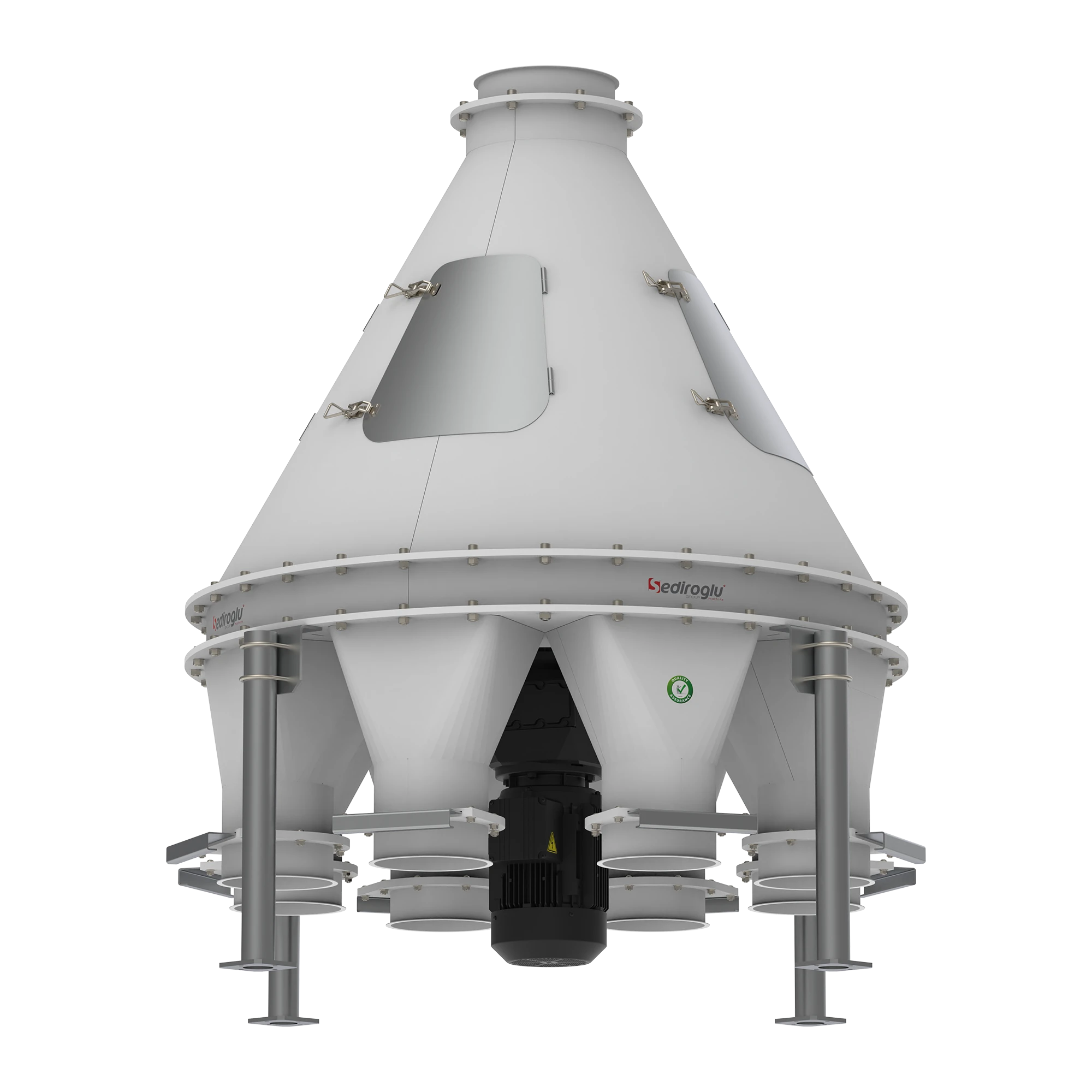 Optimized internal distribution system designed to prevent material buildup and ensure balanced flow to each outlet.