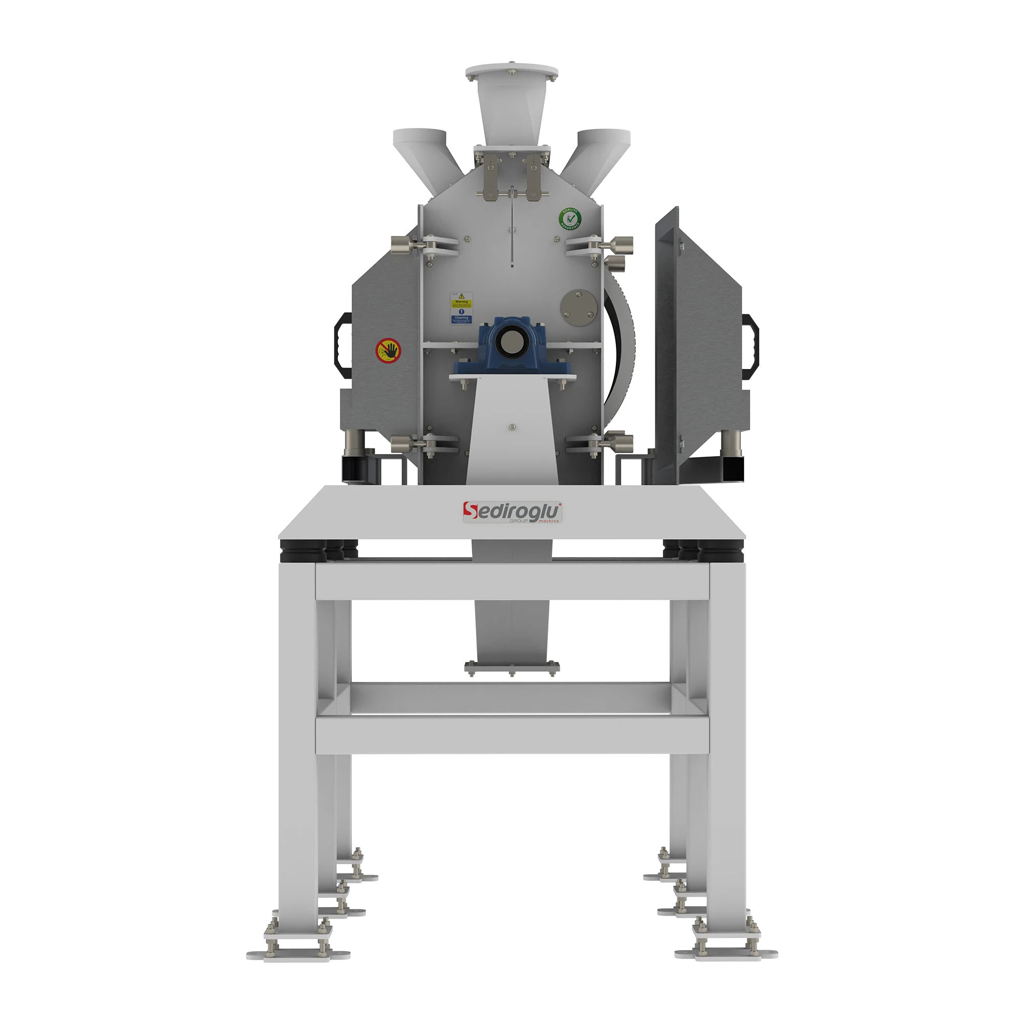 Large grinding chamber optimized for continuous material flow and efficient crushing.