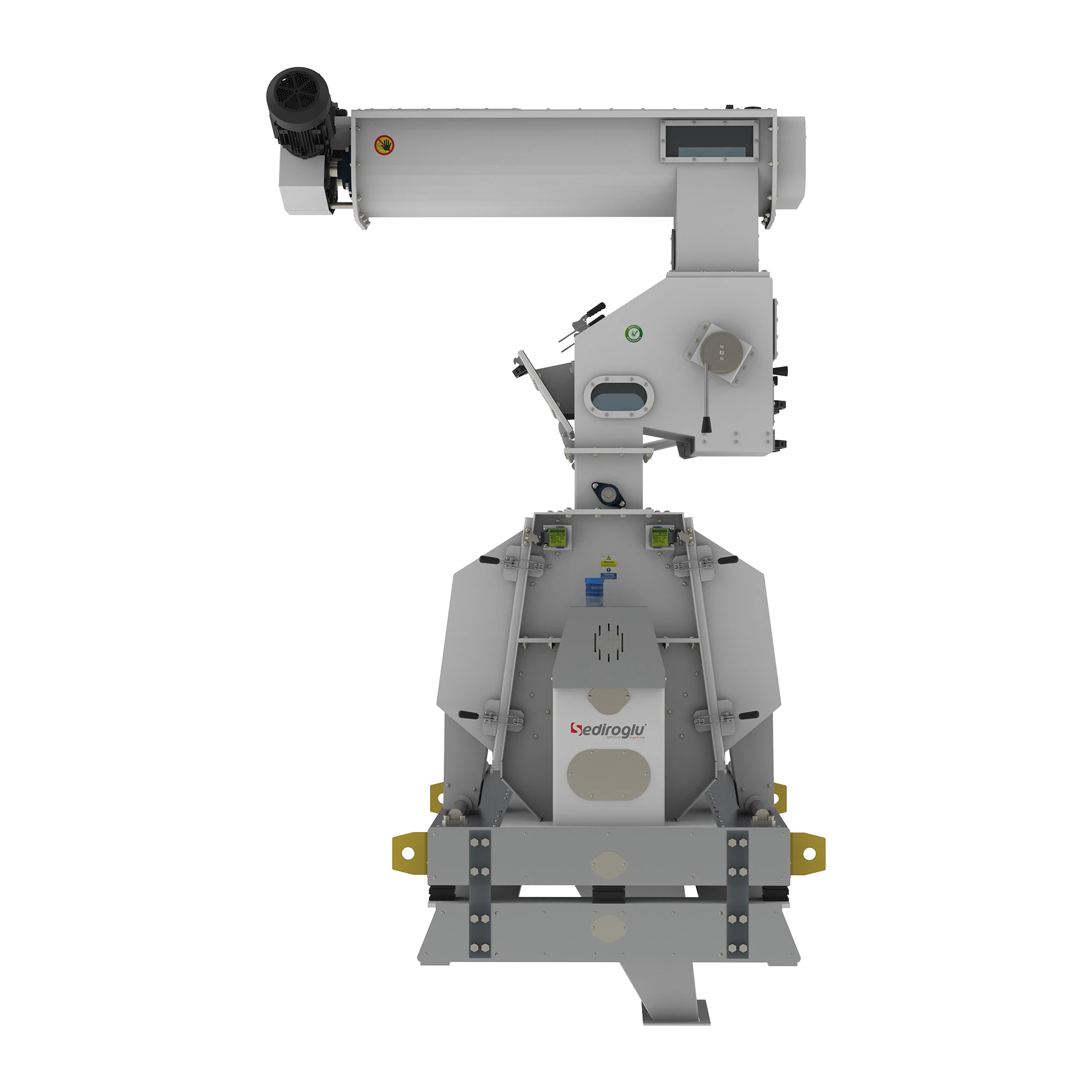 Heavy duty steel construction designed for high capacity grinding