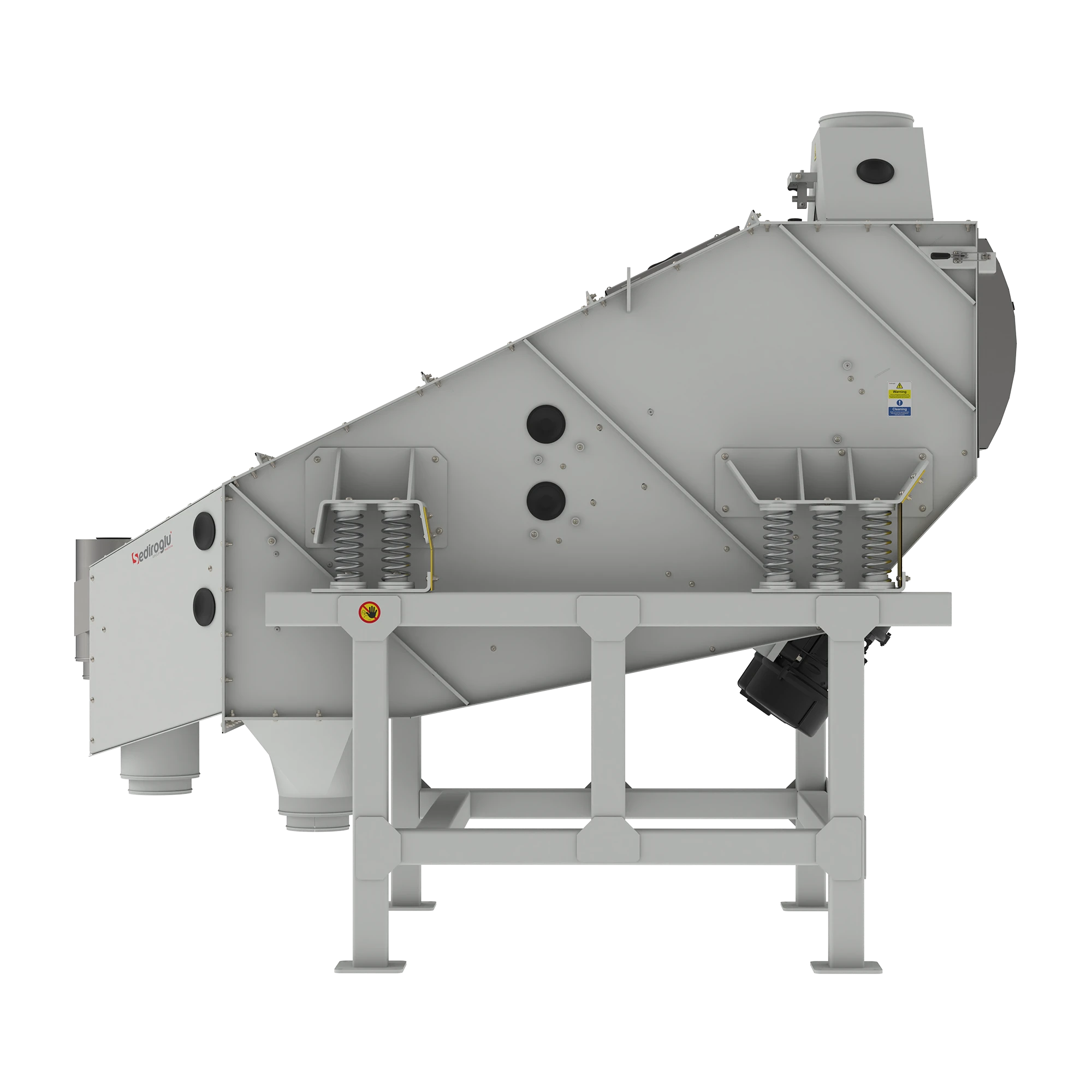 Pellet classification equipment used in animal feed plants to separate pellets from dust and fine particles.