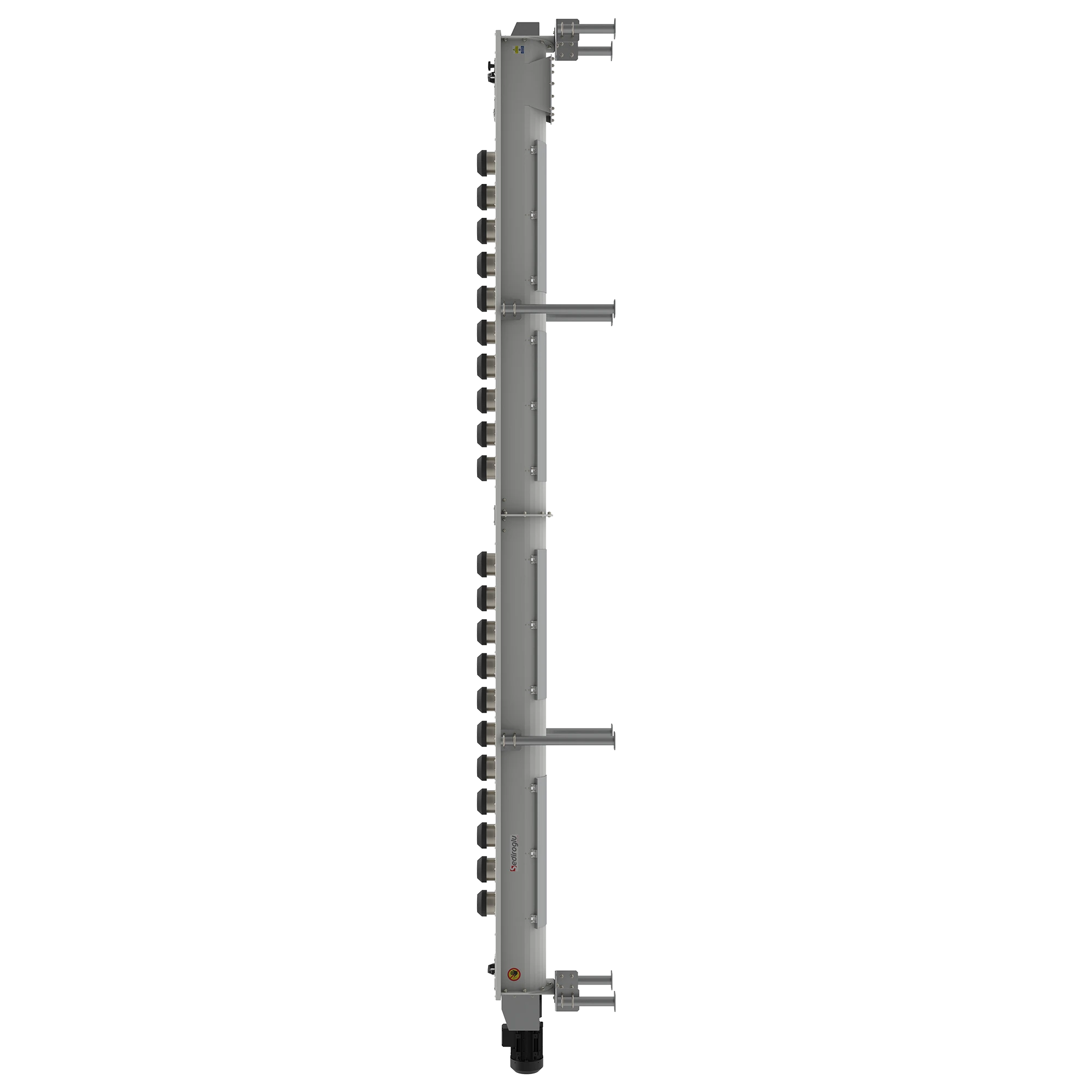 Close-up of multi-entry screw system used in flour mills to collect product from multiple machines and transfer it to a single outlet.