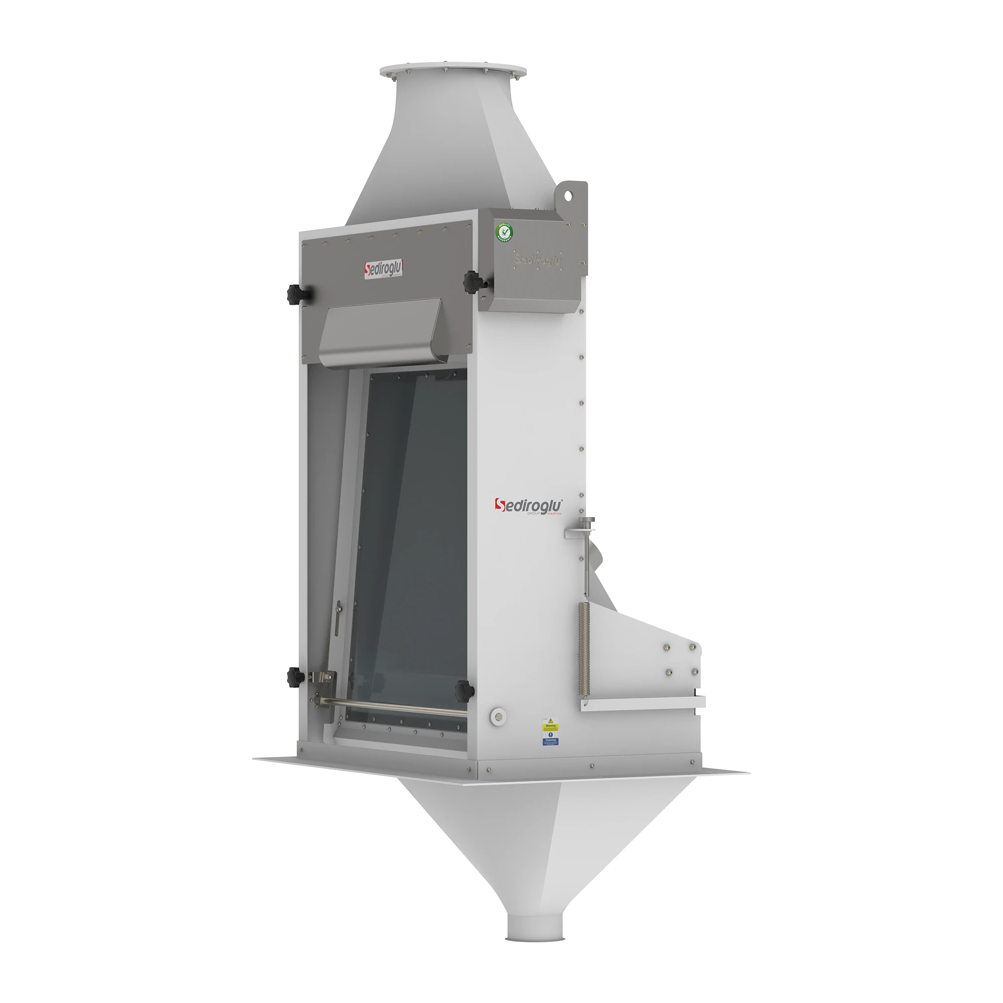 Vibro motor system of Air Aspiration Channel 60 ensuring constant product movement and efficient separation of dust and husk.