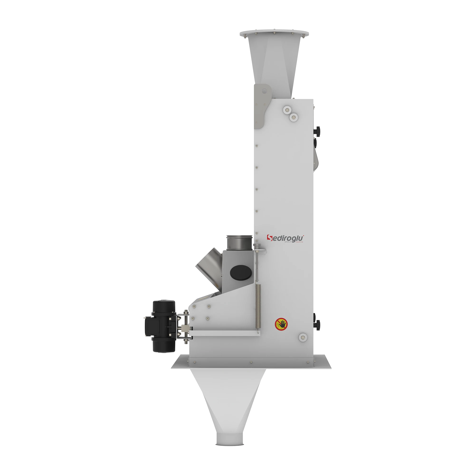 Vibro motor detail of Air Aspiration Channel 80 ensuring continuous product movement and efficient separation of dust and light particles in grain processing plants.