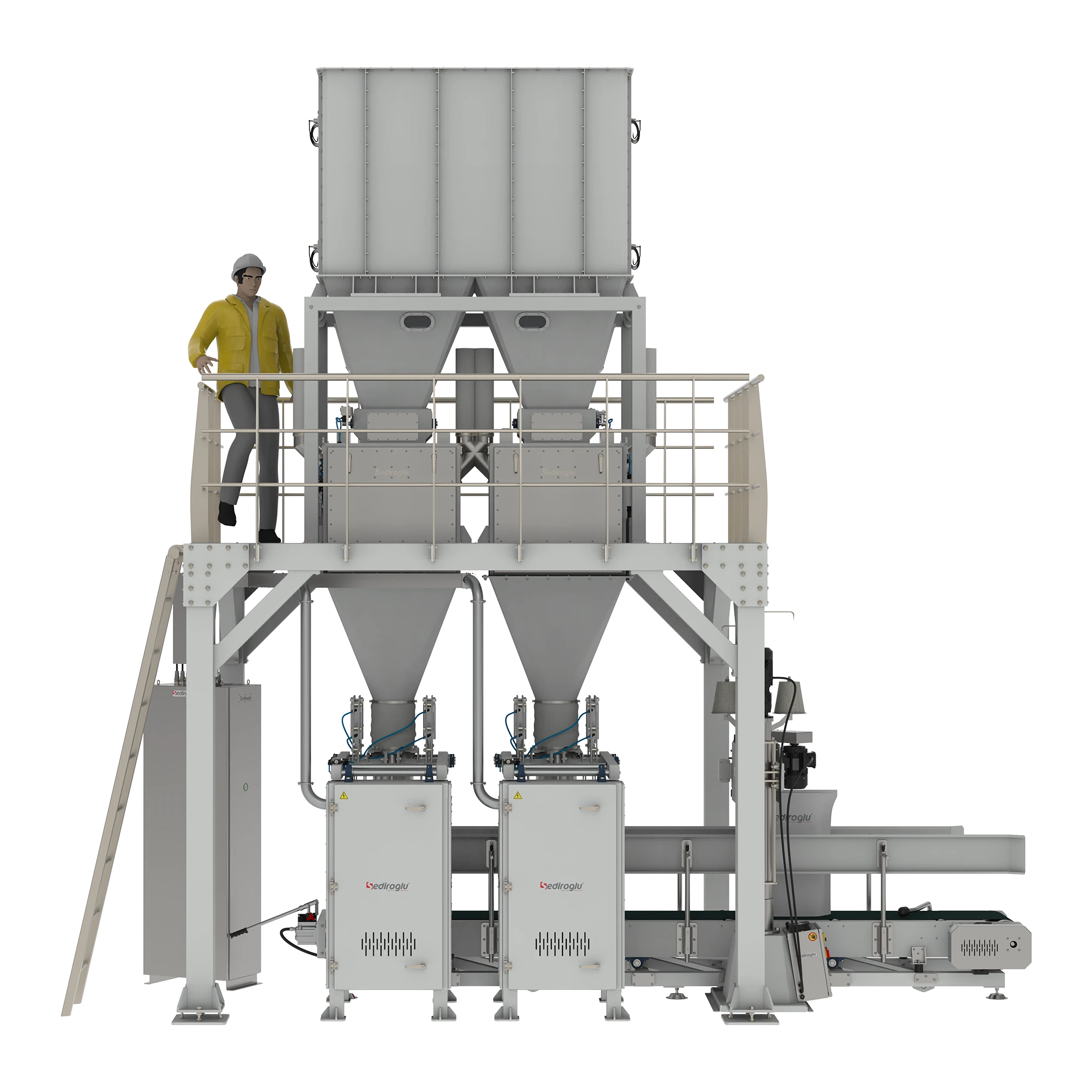 Single conveyor system supports dual filling stations, reducing equipment cost while maintaining efficient and continuous bagging operations.