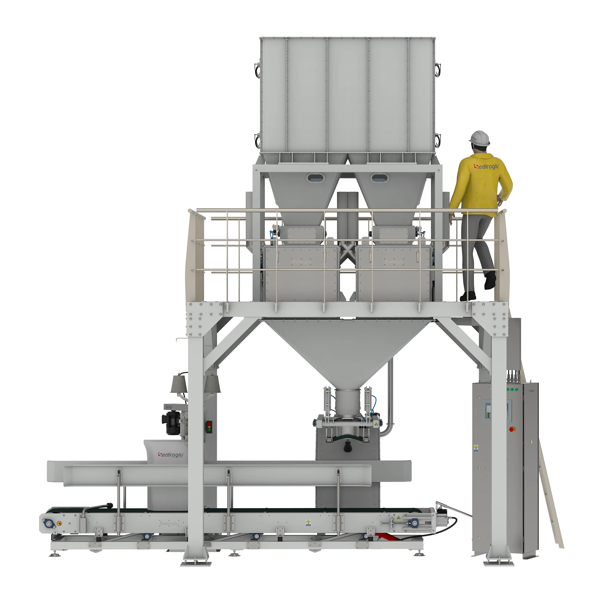 Single spout discharge ensures controlled product flow, accurate bag filling, and stable operation for high-capacity industrial packaging lines.