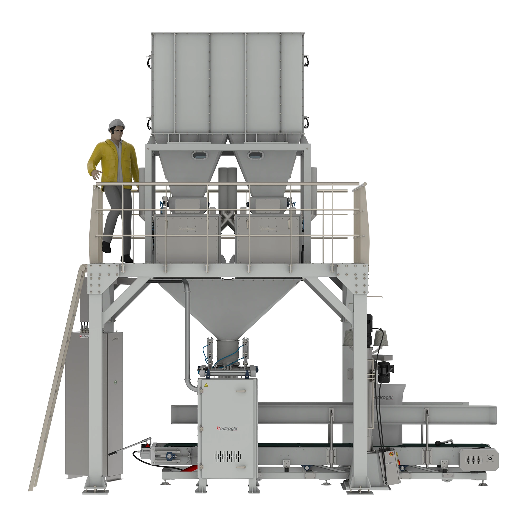 Dual hopper structure enables continuous weighing cycles, allowing one hopper to prepare while the other discharges for uninterrupted operation.