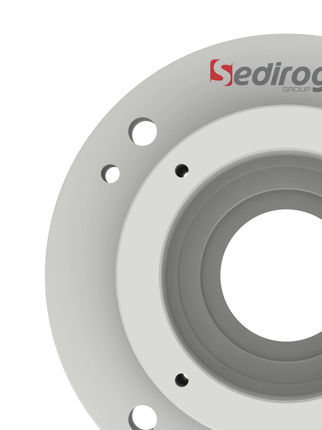 Side profile showing bearing housing structure for industrial applications.