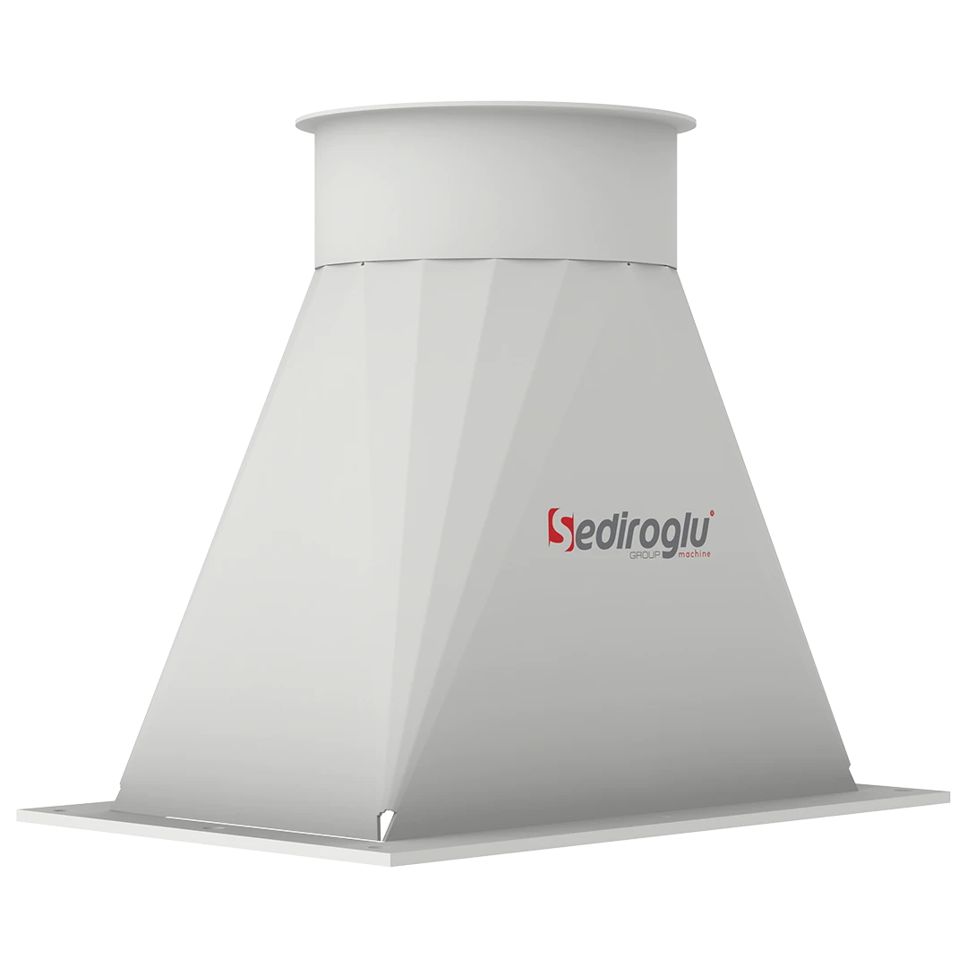 Side profile of discharge hopper mounted under Intensive Scourer.