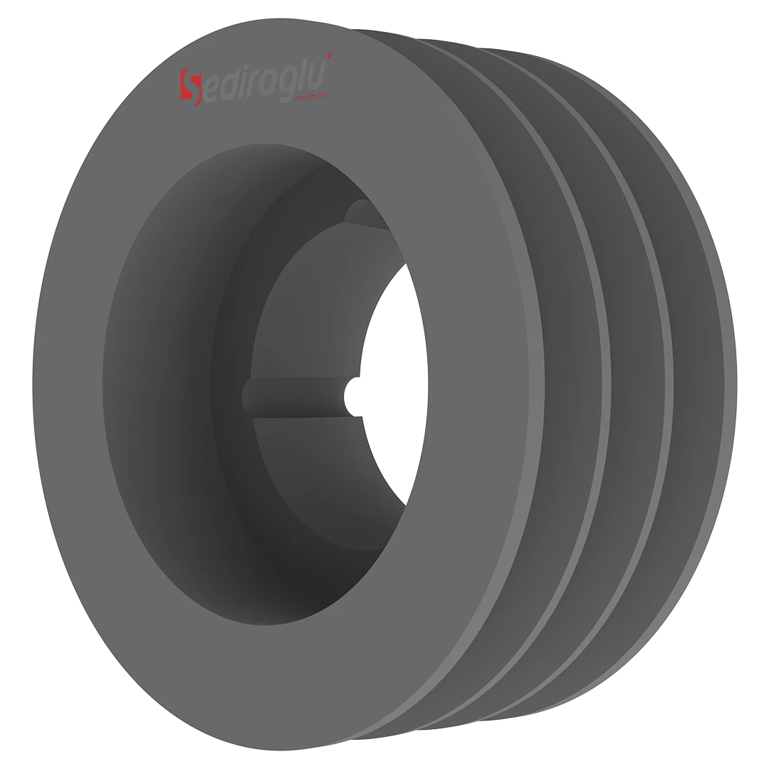 Detail of V-belt grooves ensuring proper belt seating and reduced wear in flour and pasta production lines.