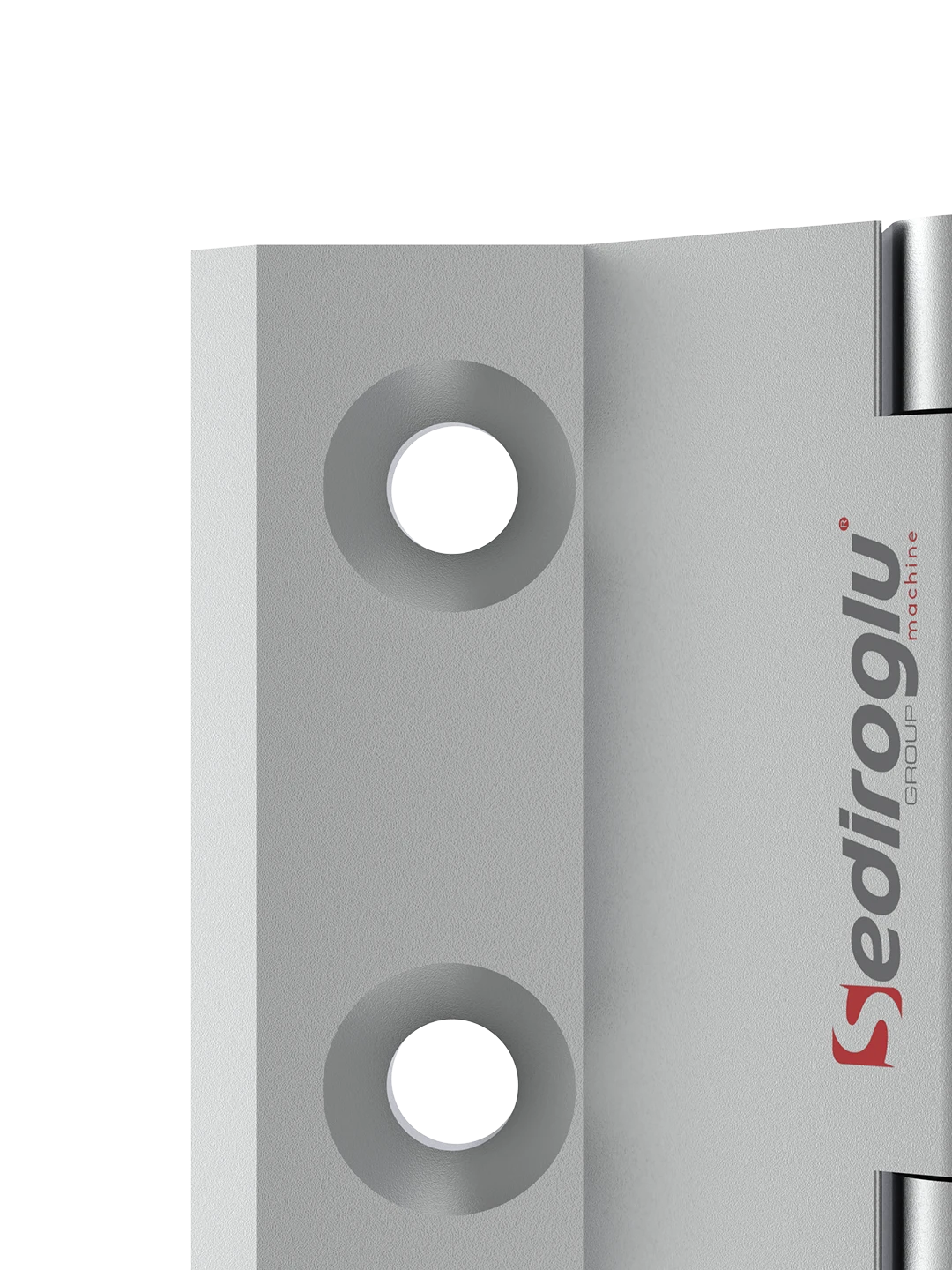 Side profile displaying hinge thickness and pivot structure designed for continuous use in flour mills and semolina processing plants