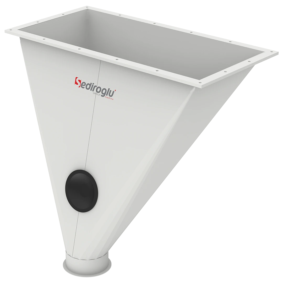 Optimized discharge geometry ensuring smooth grain flow in semolina and corn flour factories