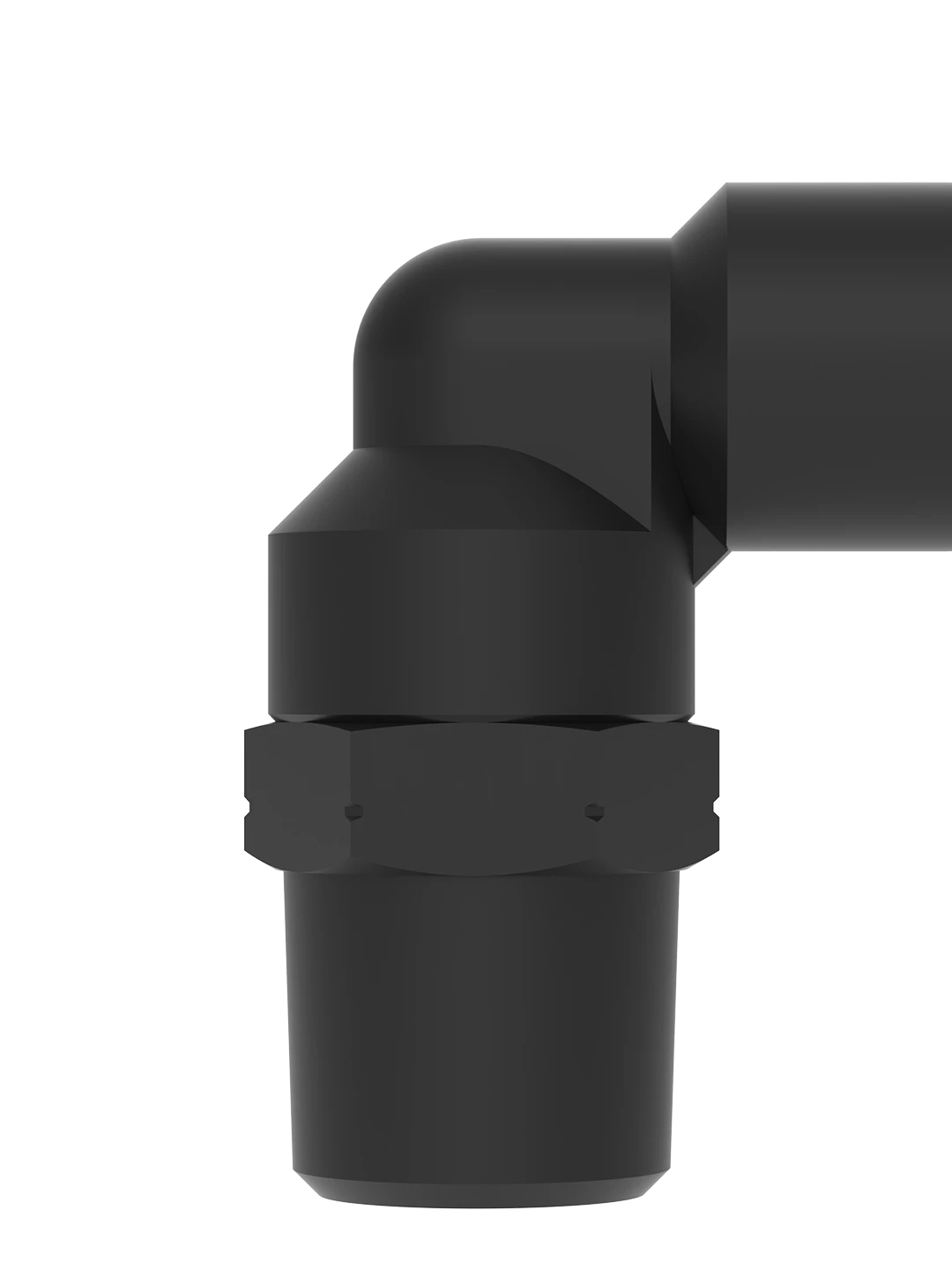 Front view of 90-degree push-in pneumatic fitting