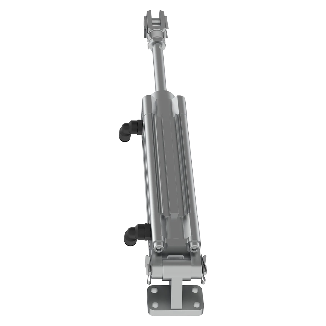 Side view showing cylinder body and piston rod structure