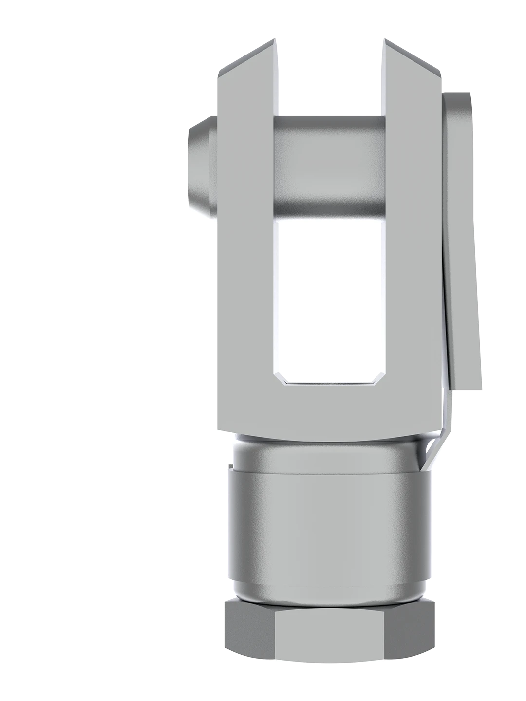 Rod clevis installed on pneumatic cylinder rod in Pneumatic Magnetic Separator systems operating in grain cleaning sections