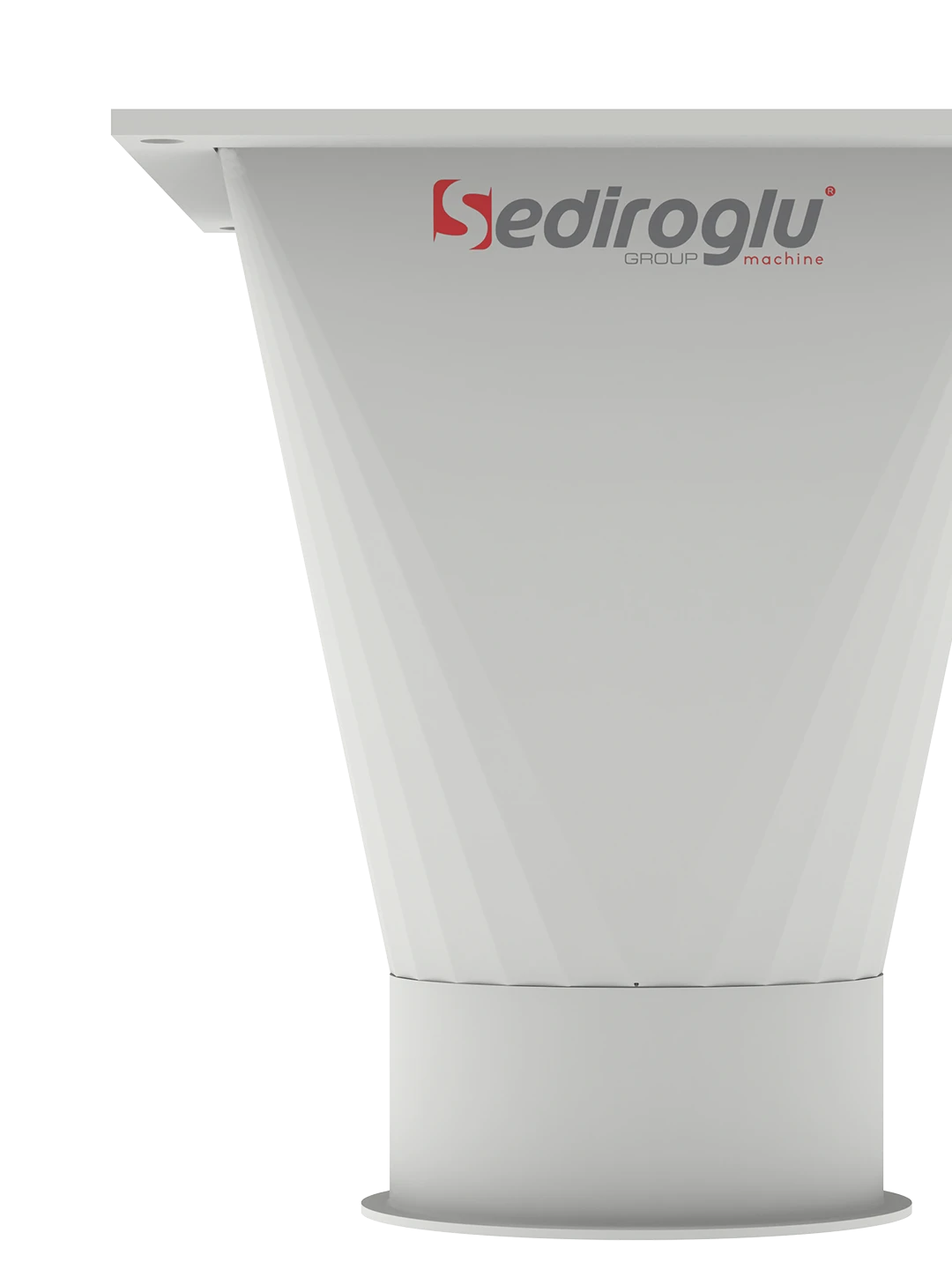 Installed discharge hopper mounted under a Rotary Airlock Valve outlet.