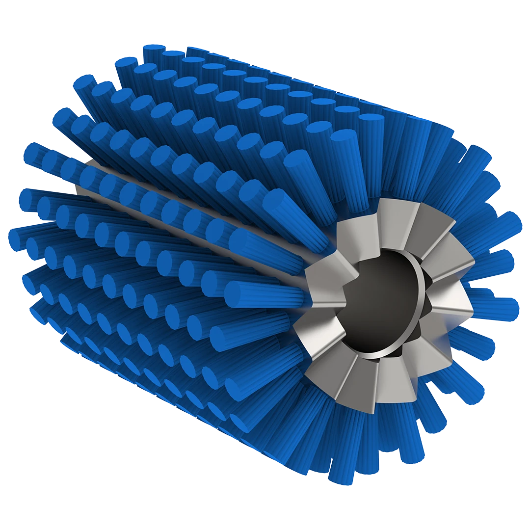 Motor-driven plastic brush for mechanical filter bag cleaning