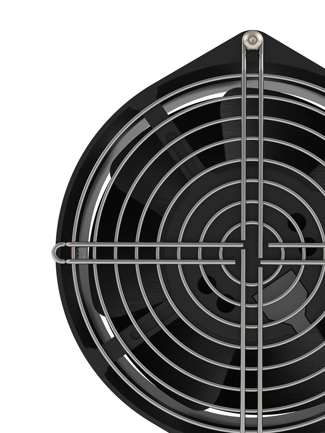 Integrated motor cooling fan and wire guard assembly mounted as a single unit on the rear side of the dosing machine motor.
