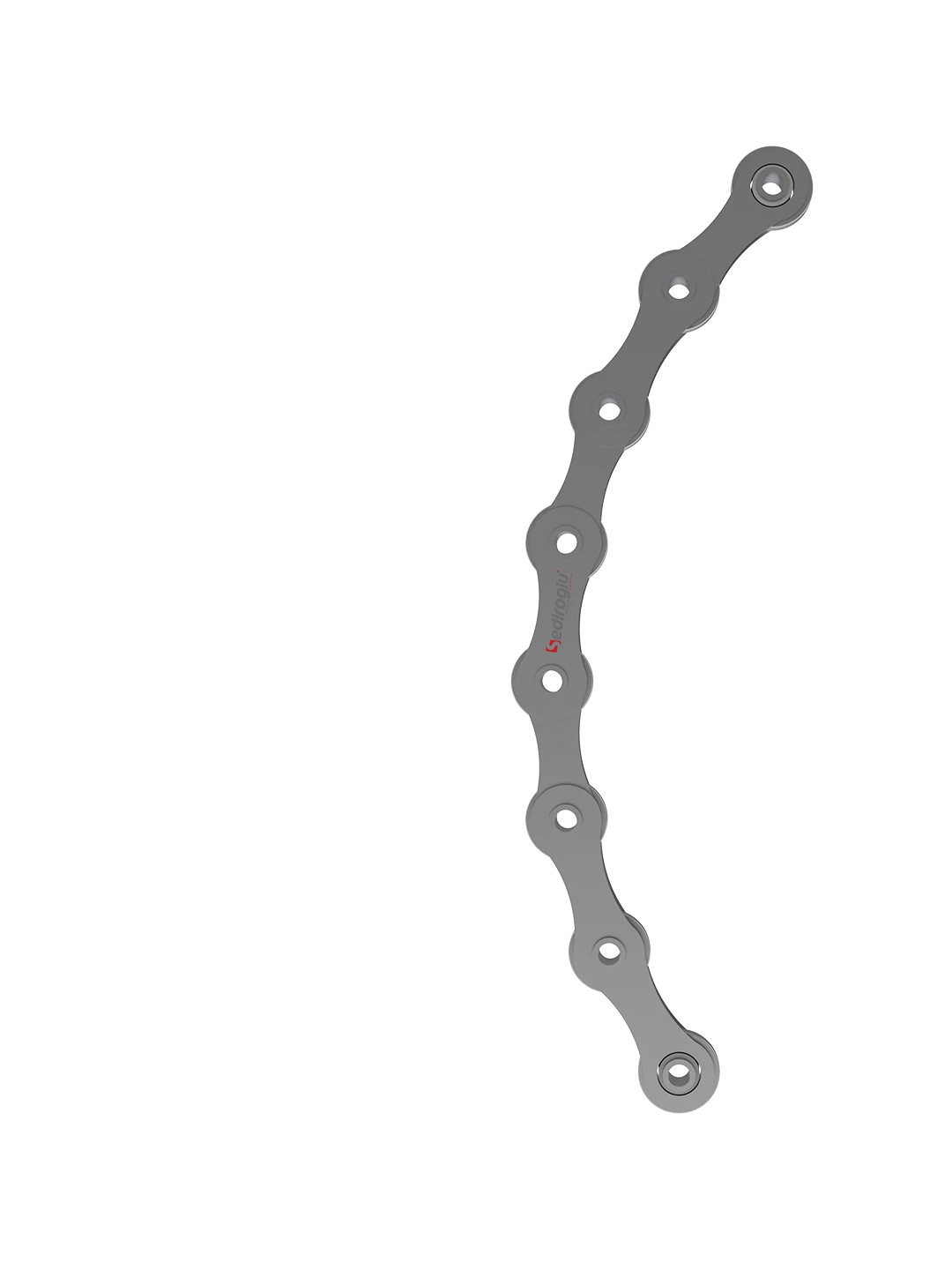 Hygienic stainless steel chain suitable for food processing systems requiring easy cleaning and contamination-free material handling