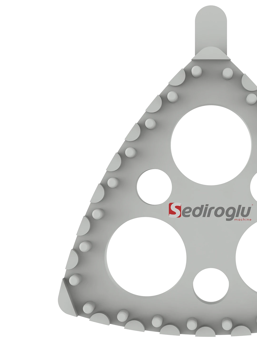 Side view showing the studs and durable design of the Sieve Cleaner With Studs.