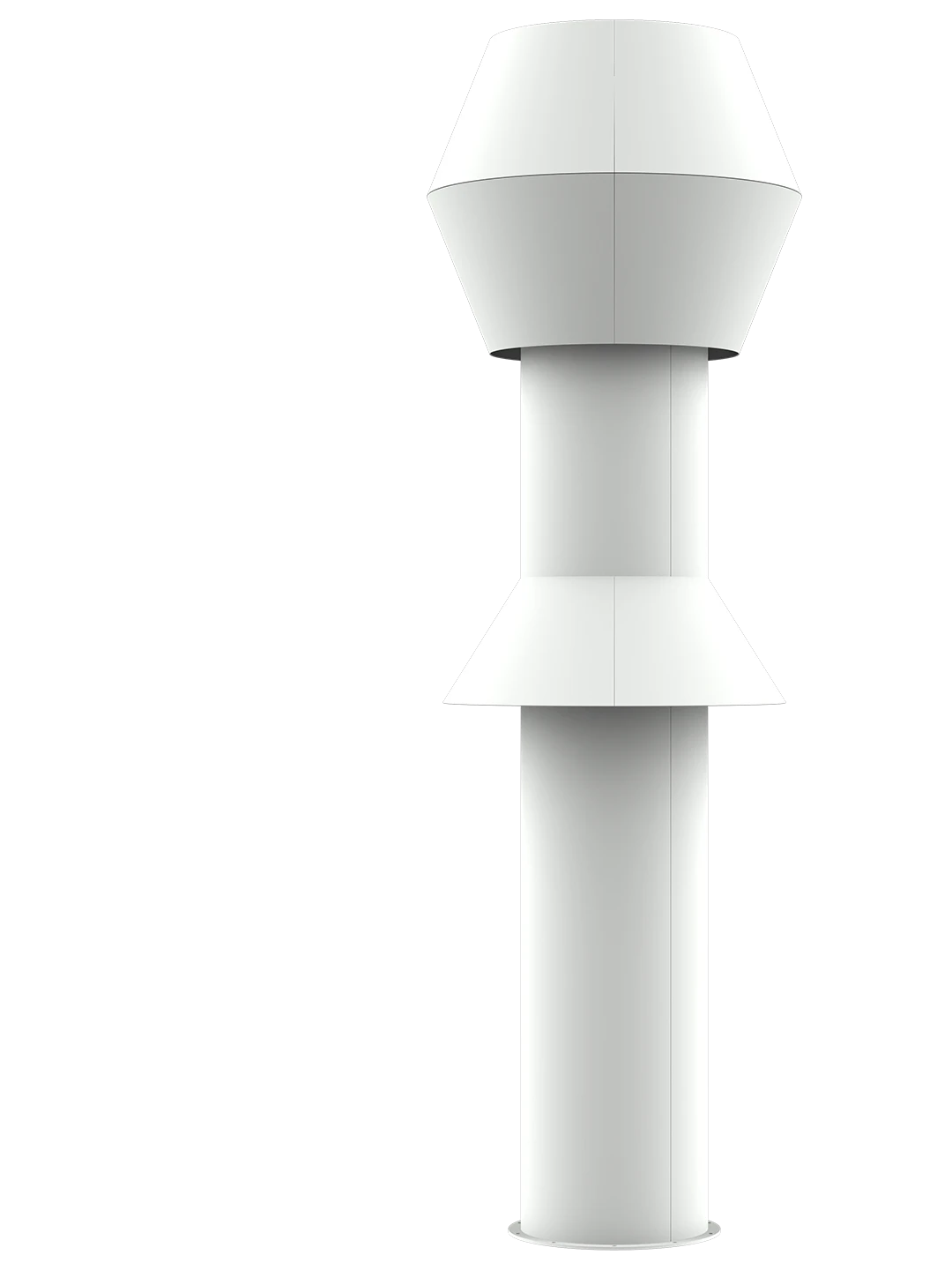 Side profile showing mushroom-shaped outlet design
